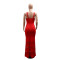 New Sexy V-neck Butt hugging Straight Gunn Burnt Flower Hollow Butt hugging Dress