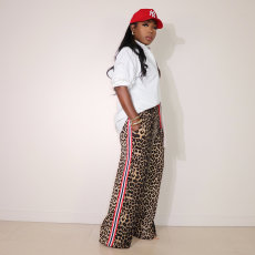 25 spring/summer fashion leopard print patchwork contrasting stripes loose casual straight leg pants