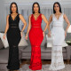 New Sexy V-neck Butt hugging Straight Gunn Burnt Flower Hollow Butt hugging Dress