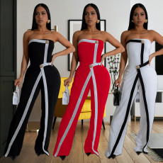 Fashionable women's sexy strapless bag arm backless button jumpsuit