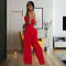 Fashionable women's sexy strapless bag arm backless button jumpsuit