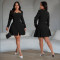 Fashionable women's elegant deep V-long sleeved ruffle edge short dress