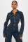 Loose elastic stir fried flower washed long sleeved patchwork denim jumpsuit