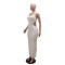 Sequin nail bead suspender long evening gown, socialite party slit dress