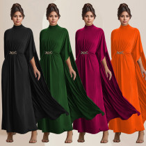 Fashion women's slim fit waist button round neck shawl dress new