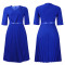 2025 summer new fashionable temperament V-neck solid color plus size pleated African foreign trade dress