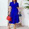 Women's summer new short sleeved V-neck pleated high waist fashionable temperament cinched waist African dress