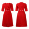 2025 summer new fashionable temperament V-neck solid color plus size pleated African foreign trade dress