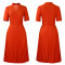 Women's summer new short sleeved V-neck pleated high waist fashionable temperament cinched waist African dress