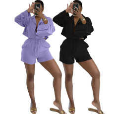 2025 new cross-border women's small striped shirt short sleeved two-piece set in stock