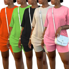 2025 New Cross border Women's Fashion, Leisure and Leisure Small Pit Bar T Two piece Set