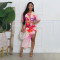 New sexy V-neck half sleeved top with split half skirt print two-piece set for women