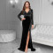 Fashionable women's sexy bag arm deep v hot stamping split dress new