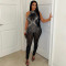 Women's sexy mesh rhinestone see through jumpsuit sleeveless nightclub women's clothing