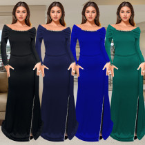 Fashionable women's clothing with elegant temperament, featuring a slit style evening dress
