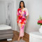 New sexy V-neck half sleeved top with split half skirt print two-piece set for women
