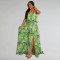 Fashionable women's front slit breathable printed sleeveless dress new