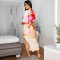 New sexy V-neck half sleeved top with split half skirt print two-piece set for women