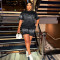 Fashion round neck short sleeved top paired with short casual rhinestone two-piece set