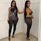 Women's sexy mesh rhinestone see through jumpsuit sleeveless nightclub women's clothing