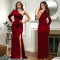 Fashionable women's sexy off shoulder rhinestone front slit dress new