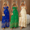 Lace up one neck sleeveless dress, sexy exposed waist dress, embroidered long skirt for women