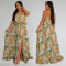 Fashionable women's front slit breathable printed sleeveless dress new