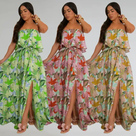 Fashionable women's front slit breathable printed sleeveless dress new