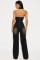 Tight waist slim fit elastic wash denim jumpsuit, neck hanging loose jumpsuit