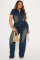 Tight waist slim fit elastic wash denim jumpsuit straight leg loose jumpsuit