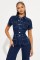 Loose elastic bell mouth wash short sleeved denim jumpsuit jumpsuit wide leg pants