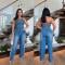 Women's strapless one shoulder slim fit straight leg wide leg denim jumpsuit