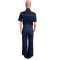Loose elastic bell mouth wash short sleeved denim jumpsuit jumpsuit wide leg pants