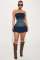 Tight waist, height adjustable, elastic, washed denim, strapless, one shoulder jumpsuit skirt