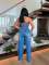 Women's strapless one shoulder slim fit straight leg wide leg denim jumpsuit