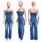 Women's strapless one shoulder slim fit straight leg wide leg denim jumpsuit
