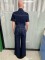 Loose elastic bell mouth wash short sleeved denim jumpsuit jumpsuit wide leg pants