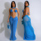 Fashionable pure three-dimensional color sexy backless drawstring hanging neck bikini three piece set