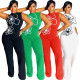 Fashionable sleeveless one-piece flower design slim fit pants with round neck and sexy hip hugging design for women