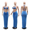 Fashionable pure three-dimensional color sexy backless drawstring hanging neck bikini three piece set