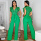 Sexy V-neck sleeveless solid color jumpsuit with lace up wide leg pants, long pants
