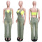 Slim fit elastic wash denim jumpsuit with suspender and wide leg jumpsuit