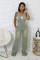 Slim fit elastic wash denim jumpsuit with suspender and wide leg jumpsuit
