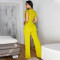 Sexy V-neck sleeveless solid color jumpsuit with lace up wide leg pants, long pants