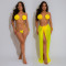 Fashionable pure three-dimensional color sexy backless drawstring hanging neck bikini three piece set