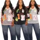 New sexy V-neck mesh with see through printed letters and loose T-sleeves