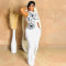 Fashionable sleeveless one-piece flower design slim fit pants with round neck and sexy hip hugging design for women