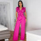 Sexy V-neck sleeveless solid color jumpsuit with lace up wide leg pants, long pants