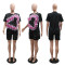 Summer new round neck diamond hot stamping casual two-piece shorts short sleeved top