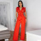 Sexy V-neck sleeveless solid color jumpsuit with lace up wide leg pants, long pants